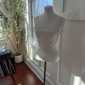 Cream Faux Leather Zip Up Women's Corset